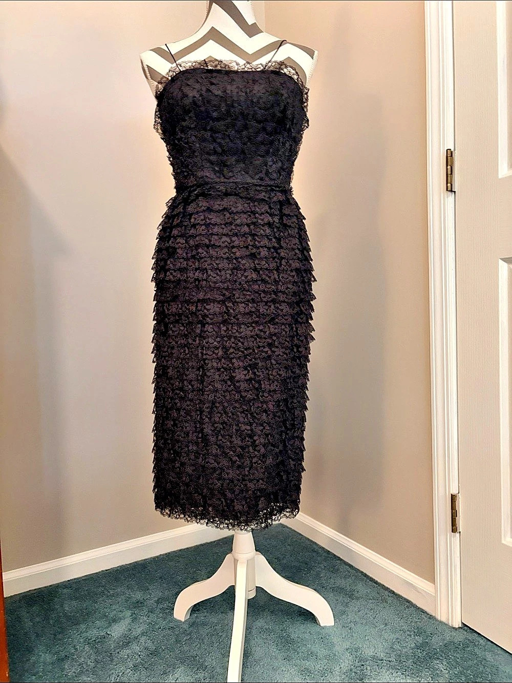 Harry Acton for B. Altman & Co. Black Lace Midi Dress, 1960’s vintage size 4